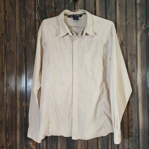 Arc'Teryx Ridgeline Button Long Sleeve Shirt Tan with Vertical Stripes Size L